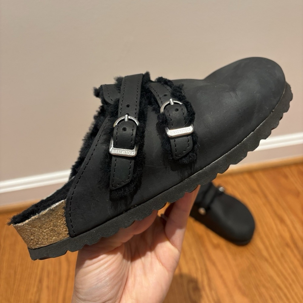 Birkenstock Blair Shearling Black Oiled Leather Clogs Shoes EU 37 / US 6 - Picture 2 of 11